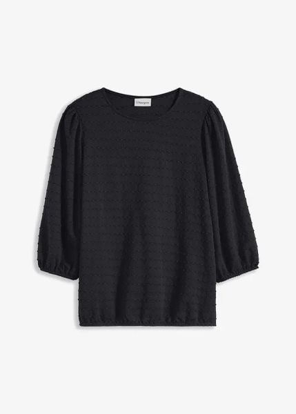 Tunika w strukturalny wzór. Czerwone tuniki bonprix, bez wzorów, eleganckie, bez kołnierzyka, bez ramiączek. Za 59.99 zł.
