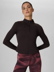 4F Bluza treningowa slim bez kaptura damska - brązowa S. Brązowe bluzy 4f, s, bez wzorów, bez kaptura. Za 199.99 zł.