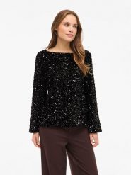 Vila Sweter "Vifaith" w kolorze czarnym rozmiar: XS. Czarne swetry Vila, xs, bez wzorów, bez ramiączek. Za 91.77 zł.