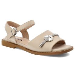 Sandały damskie Artiker, cholewka ze skóry naturalnej licowej pasek wokół kostki z regulacją na klamrę, beżowe, 58C1605. Brązowe sandały Artiker, bez wzorów, ze skóry, eleganckie, bez obcasa, bez zapięcia. Za 189.00 zł.