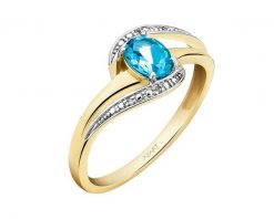 Pierścionek z żółtego złota z diamentami i topazem - próba 585. Żółte pierścionki Apart, z diamentem, złote. W wyprzedaży za 1,323.00 zł.