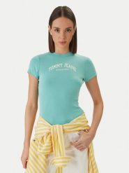 Tommy Jeans T-Shirt DW0DW22302 Zielony Slim Fit. Zielone t-shirty Tommy Jeans, m, bez wzorów, z bawełny, bez kołnierzyka, bez ramiączek. Za 169.99 zł.