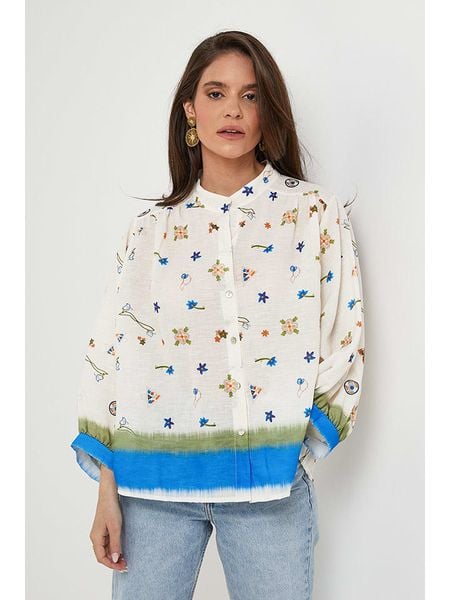 Rodier Lin Lniana bluzka w kolorze biało-niebieskim rozmiar: L/XL. Białe bluzki Rodier Lin, l, bez wzorów, ze lnu, bez kołnierzyka, bez ramiączek. Za 152.98 zł.