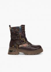 Botki sznurowane Mustang z klamrami. Brązowe botki bonprix, bez wzorów, bez obcasa, bez zapięcia. Za 229.99 zł.