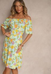 Jasnoniebieska Sukienka Typu Hiszpanka z Bawełną ze Wzorem Cytrusów Aprona. Niebieskie sukienki Renee, na co dzień, na lato, l, bez wzorów, z bawełny, eleganckie, bez kołnierzyka, bez ramiączek, midi. Za 49.99 zł.
