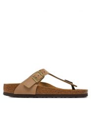 Birkenstock Japonki Gizeh 1019014 Beżowy. Brązowe klapki Birkenstock, bez wzorów, z nubiku, bez obcasa. Za 469.99 zł.