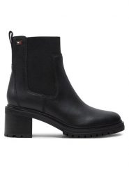 Tommy Hilfiger Sztyblety FW0FW08163 Czarny. Czarne botki TOMMY HILFIGER, bez wzorów, ze skóry, bez obcasa, na słupku, bez zapięcia. Za 799.99 zł.