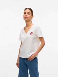 Vero Moda Koszulka w kolorze białym rozmiar: L. Białe bluzki Vero Moda, l, bez wzorów, z bawełny, bez kołnierzyka, bez ramiączek. Za 57.20 zł.
