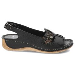 Czarne Sandały Pollonus Wygodne Obuwie Damskie. Czarne sandały Pollonus, bez wzorów, ze skóry, eleganckie, bez obcasa, na koturnie, bez zapięcia. Za 249.00 zł.