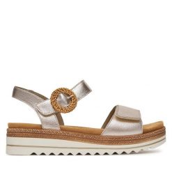 Sandały Remonte. Żółte sandały Remonte, bez wzorów, bez obcasa, na płaskiej podeszwie, bez zapięcia. Za 379.99 zł.