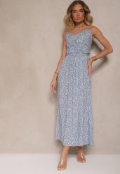 Jasnoniebieska Rozkloszowana Sukienka z Bawełny na Ramiączkach Jenarissea. Niebieskie sukienki Renee, na wesele, l, bez wzorów, z bawełny, eleganckie, bez kołnierzyka, bez ramiączek, maxi, kopertowe. Za 44.99 zł.