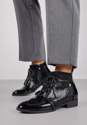 Czarne Eleganckie Botki Vices ze Sznurowaniem Vlerrie. Czarne botki Renee, bez wzorów, z jeansu, bez obcasa, na płaskiej podeszwie, bez zapięcia. Za 109.99 zł.