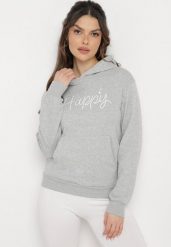 Szara Bluza z Kapturem Ozdobiona Nadrukiem Aidirra. Szare bluzy Born2be, l, bez wzorów, z kapturem. Za 79.99 zł.