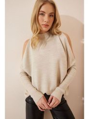 Cool and sexy Sweter w kolorze beżowym rozmiar: onesize. Brązowe swetry Cool and sexy, bez wzorów, ze splotem, bez ramiączek. Za 74.28 zł.