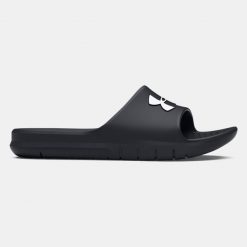 Klapki basenowe dla dorosłych Under Armour CORE PTH SL. Czarne klapki Under Armour, bez wzorów, ze skóry, bez obcasa. Za 99.00 zł.