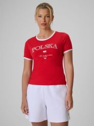 4F Koszulka kibica damska - czerwona XL. Czerwone koszulki sportowe 4f, bez wzorów, z bawełny, bez ramiączek. Za 59.99 zł.