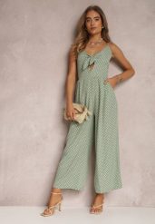 Miętowy Kombinezon Phaedrelaia. Zielone sukienki Renee, na imprezę, l, z aplikacjami, z tkaniny, eleganckie, bez kołnierzyka, bez ramiączek, maxi. Za 84.99 zł.