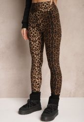 Brązowe Legginsy z Wiskozy w Panterkę Sartona. Brązowe legginsy Renee, m, z aplikacjami, z jeansu. Za 19.99 zł.