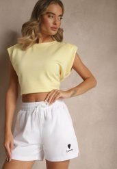 Białe Klasyczne Szorty Dresowe z Kieszeniami Wiązane w Pasie Folenelle. Białe szorty Renee, bez wzorów, z dresówki, eleganckie. Za 44.99 zł.