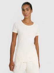 4F T-shirt slim z nadrukiem damski - biały XXL. Białe koszulki sportowe 4f, bez wzorów, z bawełny, bez ramiączek. W wyprzedaży za 39.99 zł.