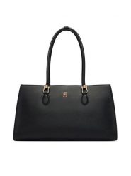 Tommy Hilfiger Torebka Th Grace Satchel AW0AW18750 Czarny. Czarne torebki klasyczne TOMMY HILFIGER, bez wzorów, ze skóry, bez dodatków. Za 699.99 zł.