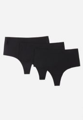 Czarne 3-Pack Majtki Stringi z Wysokim Stanem o Bezszwowym Wykończeniu Zerissa. Czarne stringi Born2be, bez wzorów. Za 49.99 zł.