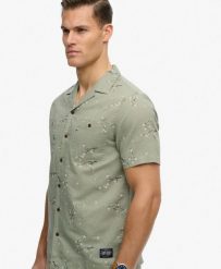 Superdry Krótka koszula plażowa z nadrukiem bawełna-len. Zielone koszule Superdry, xl, bez wzorów, z bawełny, klasyczne, bez kołnierzyka, bez ramiączek. Za 301.95 zł.