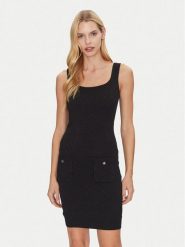 Guess Sukienka dzianinowa W5RK17 Z2YJ2 Czarny Slim Fit. Czarne sukienki Guess, s, z aplikacjami, z dzianiny, bez kołnierzyka, bez ramiączek. Za 279.99 zł.