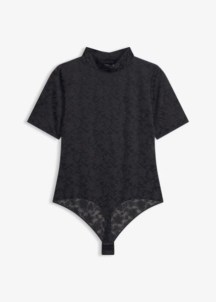 Body ze stringami z miękkiego materiału. Czarne body bonprix, bez wzorów. Za 109.99 zł.