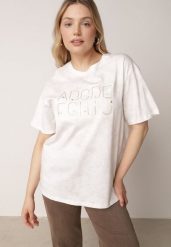 Biały Oversizowy T-shirt z Bawełny Zdobiony Haftem z Cekinami Pidella. Białe t-shirty Born2be, m, z aplikacjami, z bawełny, bez kołnierzyka, bez ramiączek. Za 59.99 zł.