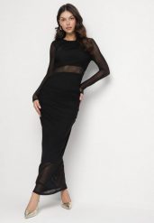 Czarna Dopasowana Sukienka Maxi z Siateczki Stolisse. Czarne sukienki Born2be, l, bez wzorów, z materiału, bez kołnierzyka, bez ramiączek, maxi, dopasowane. Za 159.99 zł.