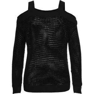 Sweter ażurowy z wycięciami bonprix czarny. Swetry marki bonprix. Za 74.99 zł.
