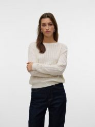 Vero Moda Sweter w kolorze kremowym rozmiar: L. Brązowe swetry Vero Moda, l, bez wzorów, z wiskozy, bez ramiączek. Za 108.74 zł.