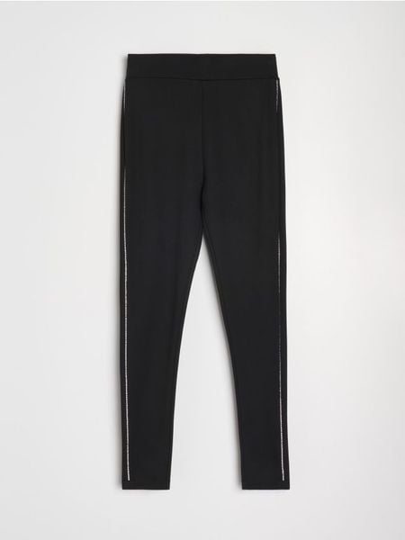 Legginsy z kryształkowym lampasem - czarny. Czarne legginsy Sinsay, l, bez wzorów. Za 49.99 zł.