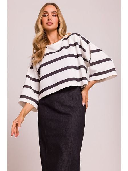 Made of emotion Bluzka w kolorze biało-czarnym rozmiar: S/M. Białe bluzki Made Of Emotion, m, bez wzorów, bez kołnierzyka, bez ramiączek. Za 136.78 zł.