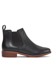 Clarks Sztyblety Taylor Shine 261119654 Czarny. Czarne botki Clarks, bez wzorów, z materiału, bez obcasa, na płaskiej podeszwie, bez zapięcia. Za 449.99 zł.