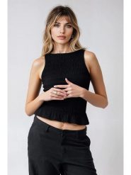 Weekday Top w kolorze czarnym rozmiar: L. Czarne topy Weekday, l, bez wzorów, bez kołnierzyka, bez ramiączek. Za 48.05 zł.