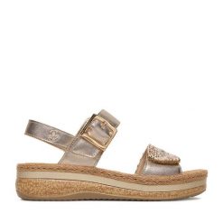 Sandały Rieker. Żółte sandały Rieker, bez wzorów, bez obcasa, na płaskiej podeszwie, bez zapięcia. Za 349.99 zł.