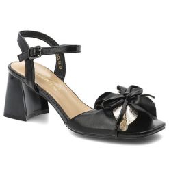 Sandały damskie Vinceza, cholewka ze skóry ekologicznej z przodu ozdobna kokarda z metalicznym akcentem, czarne, 20283. Czarne sandały VINCEZA, bez wzorów, ze skóry ekologicznej, eleganckie, bez obcasa, na obcasie, bez zapięcia. Za 139.00 zł.