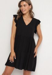 Czarna Rozkloszowana Sukienka z Bawełny Ozdobiona Falbankami Natiriane. Czarne sukienki Born2be, na co dzień, na lato, l, bez wzorów, z bawełny, eleganckie, bez kołnierzyka, bez ramiączek, mini, rozkloszowane. Za 39.99 zł.