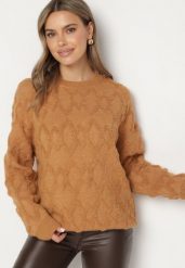 Brązowy Sweter o Luźnym Kroju i Wzorzystym Splocie ze Ściągaczami Elondrae. Brązowe swetry Born2be, uniwersalny, bez wzorów, z bawełny, bez ramiączek. Za 149.99 zł.