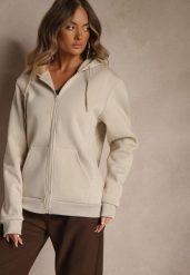Beżowa Bluza Rozpinana z Kapturem z Bawełną Ozdobiona Sznurkami Odiola. Brązowe bluzy Renee, l, z aplikacjami, z bawełny, z kapturem. Za 49.99 zł.