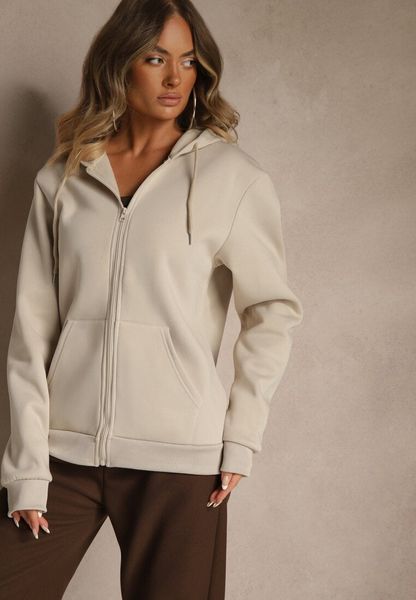 Beżowa Bluza Rozpinana z Kapturem z Bawełną Ozdobiona Sznurkami Odiola. Brązowe bluzy Renee, l, z aplikacjami, z bawełny, z kapturem. Za 59.99 zł.