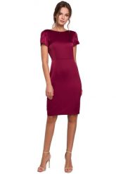 Bordowa Elegancka Sukienka z Dekoltem Typu Woda. Czerwone sukienki MAKEOVER, l, bez wzorów, z elastanu, eleganckie, bez kołnierzyka, bez ramiączek. Za 219.90 zł.