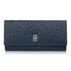 Duży portfel damski skórzany granatowy w kwiaty Paolo Peruzzi AL-12-NV. Niebieskie portfele PAOLO PERUZZI, bez wzorów, ze skóry. Za 89.00 zł.