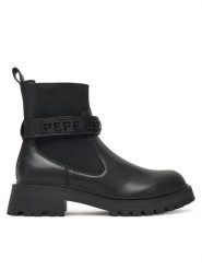 Pepe Jeans Botki Stacy Glow W PLS500026 Czarny. Czarne botki Pepe Jeans, bez wzorów, z jeansu, bez obcasa, na płaskiej podeszwie, bez zapięcia. Za 619.99 zł.