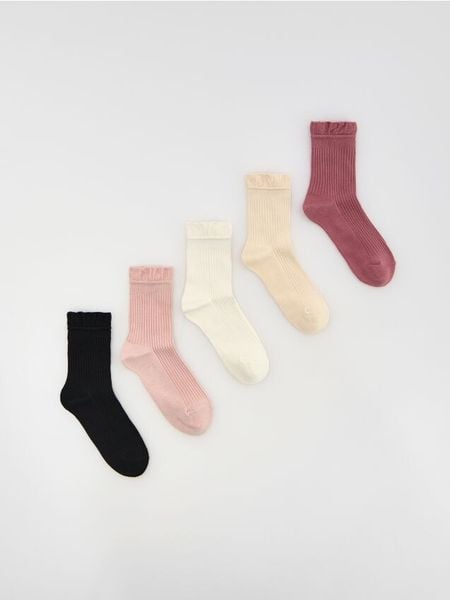Skarpetki z bawełną 5 pack - różowy. Czerwone skarpety Reserved, bez wzorów, z bawełny. Za 49.99 zł.