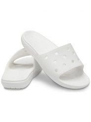 Crocs Klapki "Classic" w kolorze białym rozmiar: 42-43. Białe klapki Crocs, bez wzorów, z otwartym noskiem, bez obcasa. Za 82.95 zł.