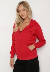 Czerwona Rozpinana Bluza z Kapturem Bawełną i Sznurkami Viltara. Czerwone bluzy Born2be, l, bez wzorów, z bawełny, z kapturem. Za 49.99 zł.