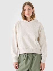 4F Bluza dresowa nierozpinana z kapturem damska - beżowa S. Brązowe bluzy 4f, s, bez wzorów, z bawełny, z kapturem. W wyprzedaży za 69.99 zł.